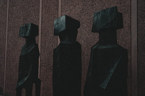 three black concrete statues, person, human, sphere, art, sculpture HD wallpaper