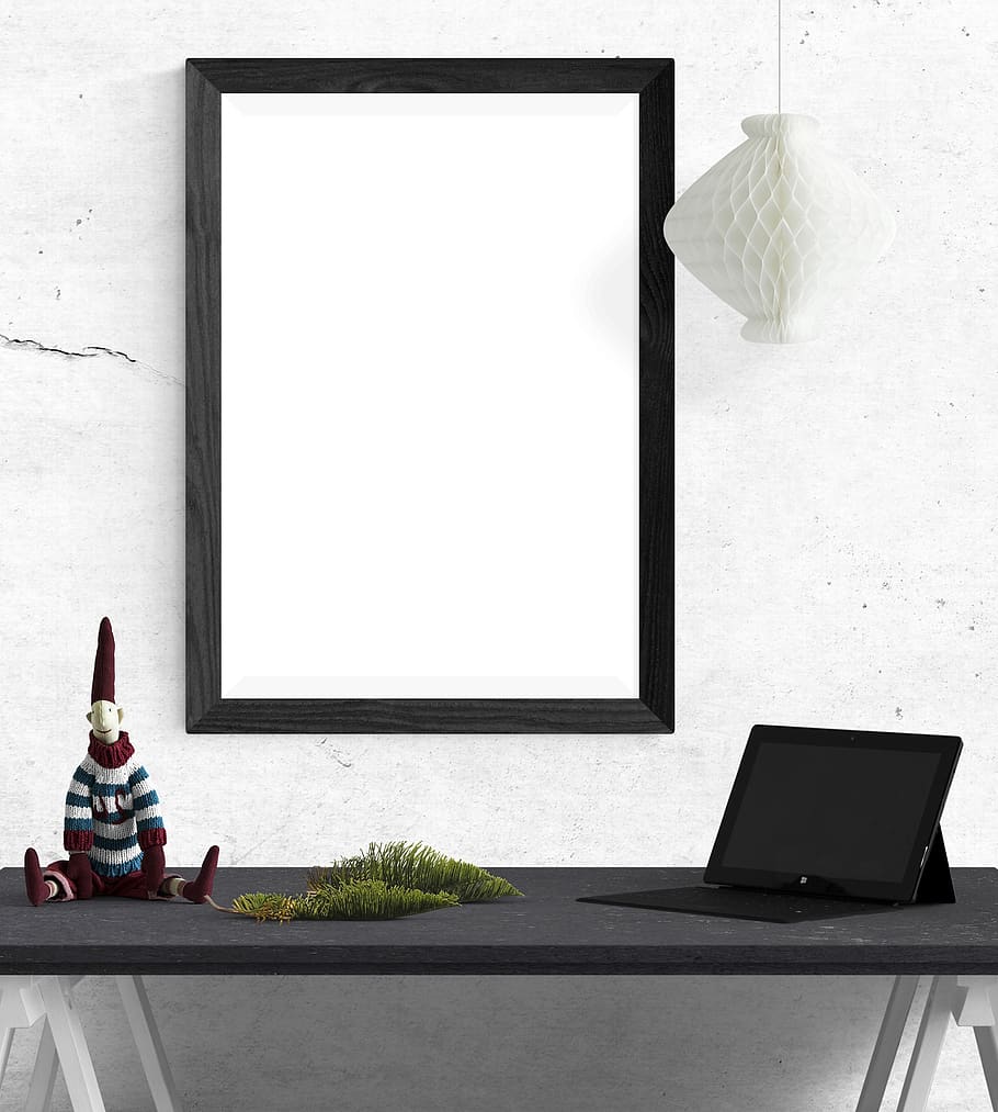 poster, frame, desk, laptop, toy, pine, sitting, technology HD wallpaper