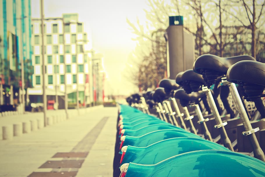 Bicycles Parked Near Street, city, dublin, quantity, row, architecture HD wallpaper