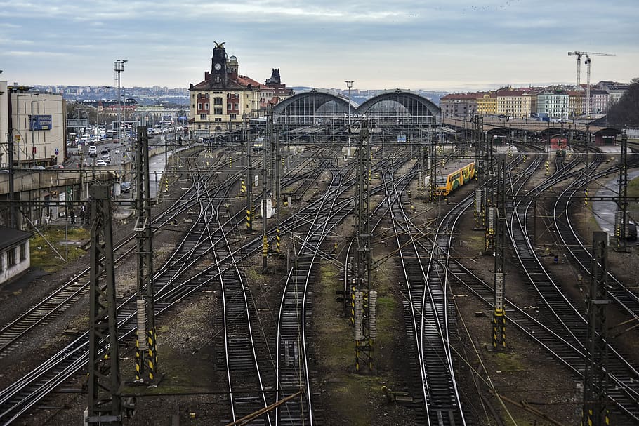 czech, prague, the main train station, railway, track, rail transportation