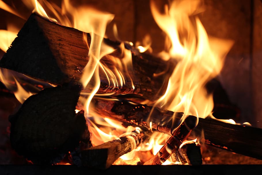 fire, flame, bonfire, campfire, dark, night, heat, firewood HD wallpaper