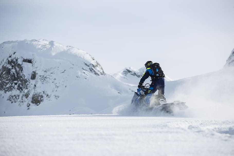 Person Riding on Snowmobile during Winter, action, adventure, HD wallpaper