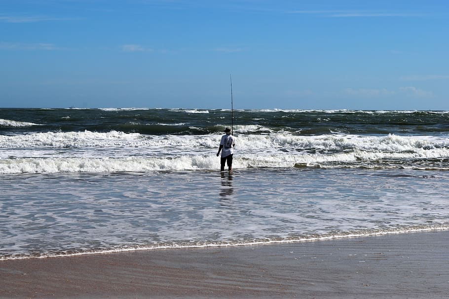 HD wallpaper: fishing pole, beach, ocean, waves, surf fishing, rod, sea,  landscape