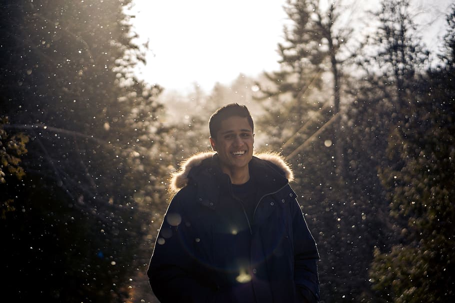 people, man, guy, happy, smile, jacket, snow, winter, cold HD wallpaper