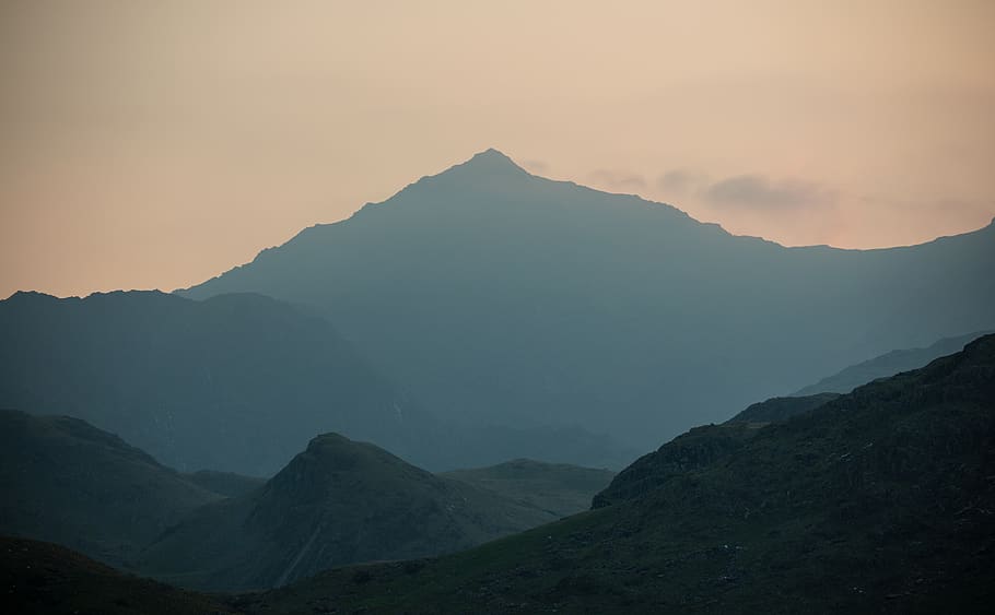 silhouette of mountain ranges, nature, outdoors, snowdon, sky
