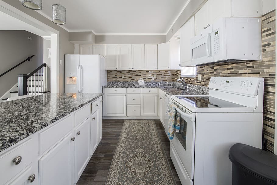White Modular Kitchen, ceiling, contemporary, counter, cozy, design, HD wallpaper