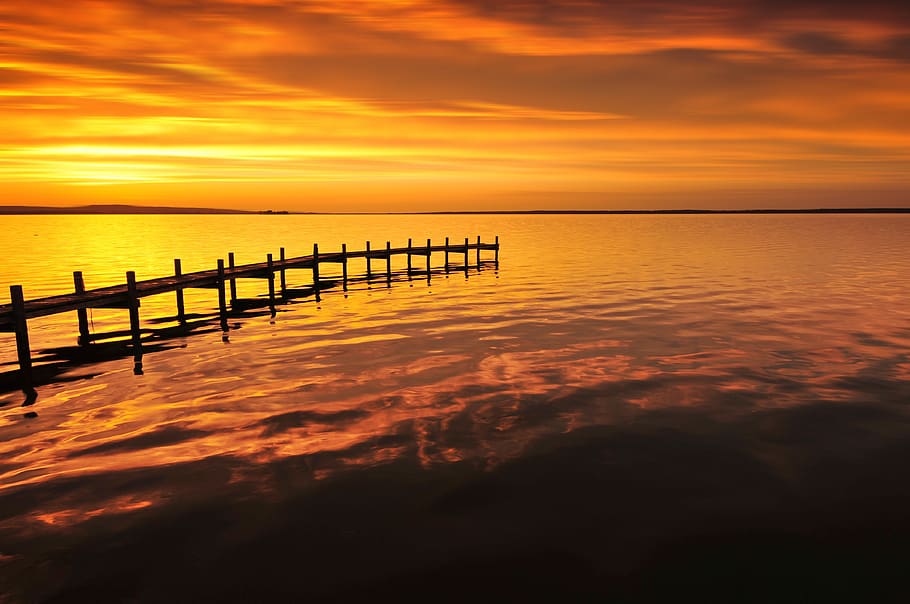 web, golden, lighting, lake, water, sky, mood, reflection, sunset HD wallpaper