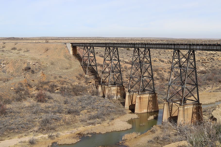 train trellis, river, dry river, desert, water, sky, no people HD wallpaper