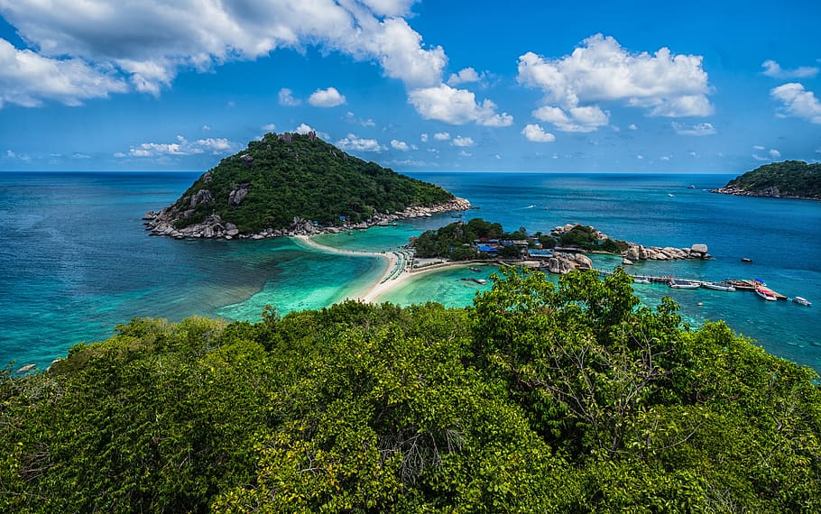 island during daytime, sea, water, sky, scenics - nature, beauty in nature HD wallpaper