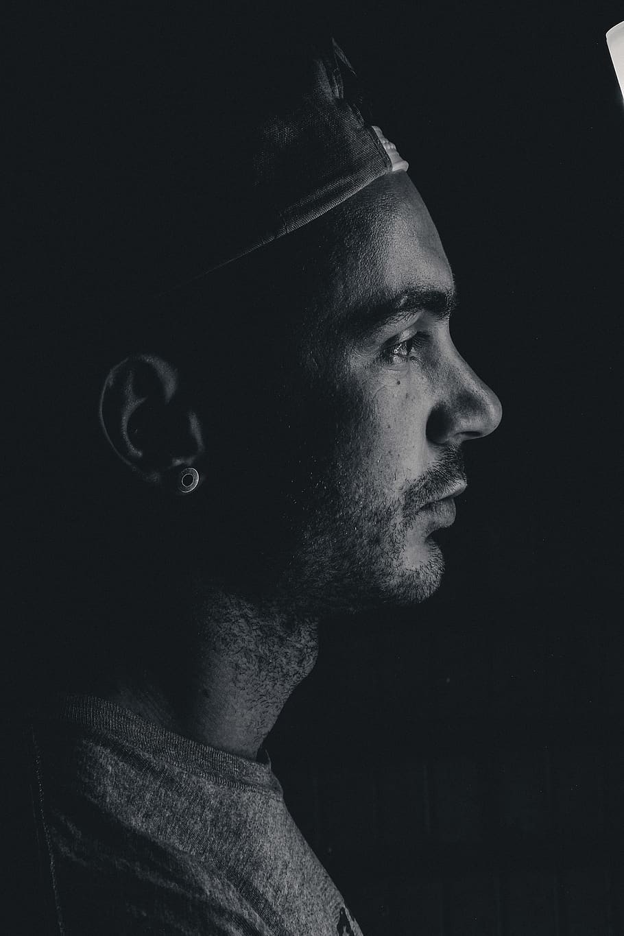 the, face, man, look, dark, black and white, monochrome, art HD wallpaper