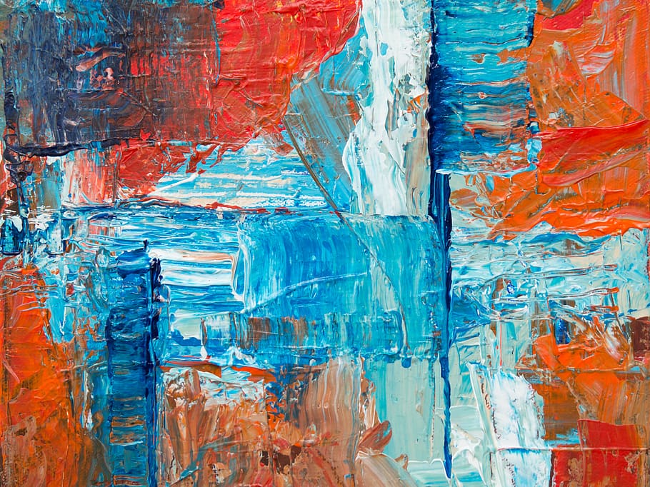 blue and red abstract painting, modern art, surface, painted