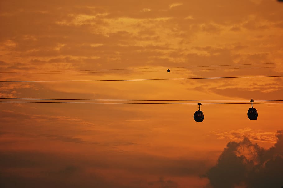 singapore, golden hour, sunset, cable car, fly, space, travel, HD wallpaper