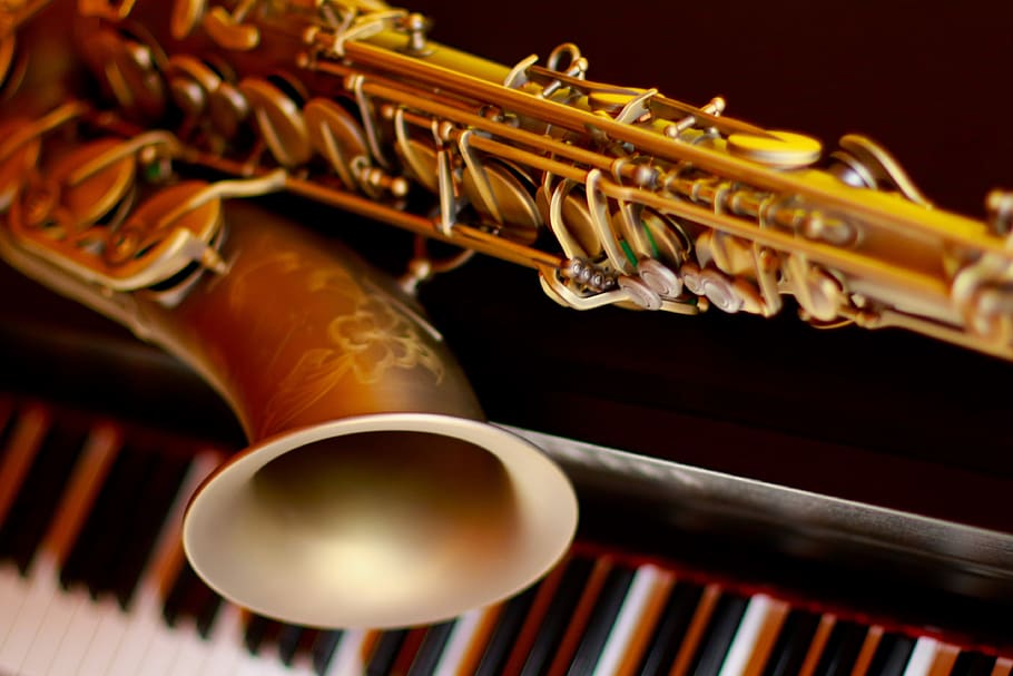 spain, catalunya, saxophone, piano, music, yellow, musical instrument, HD wallpaper