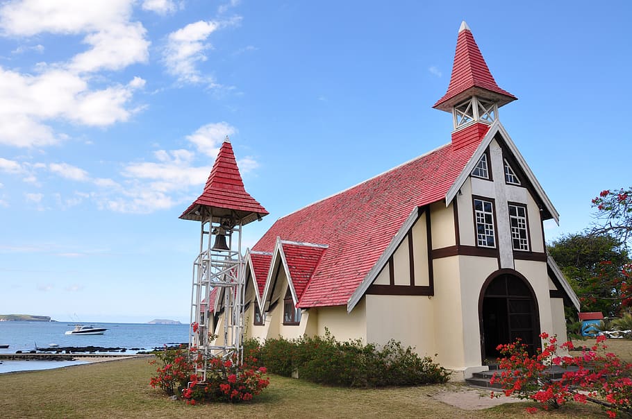 mauritius, cap malheureux, church, sea, ocean, island, architecture, HD wallpaper