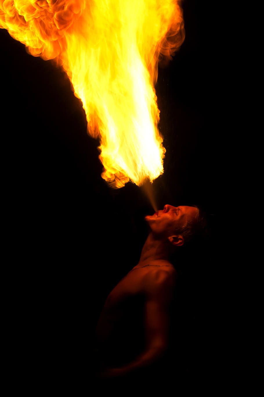 Man Spitting Fire, blaze, dangerous, fire breathing, flame, flammable HD wallpaper
