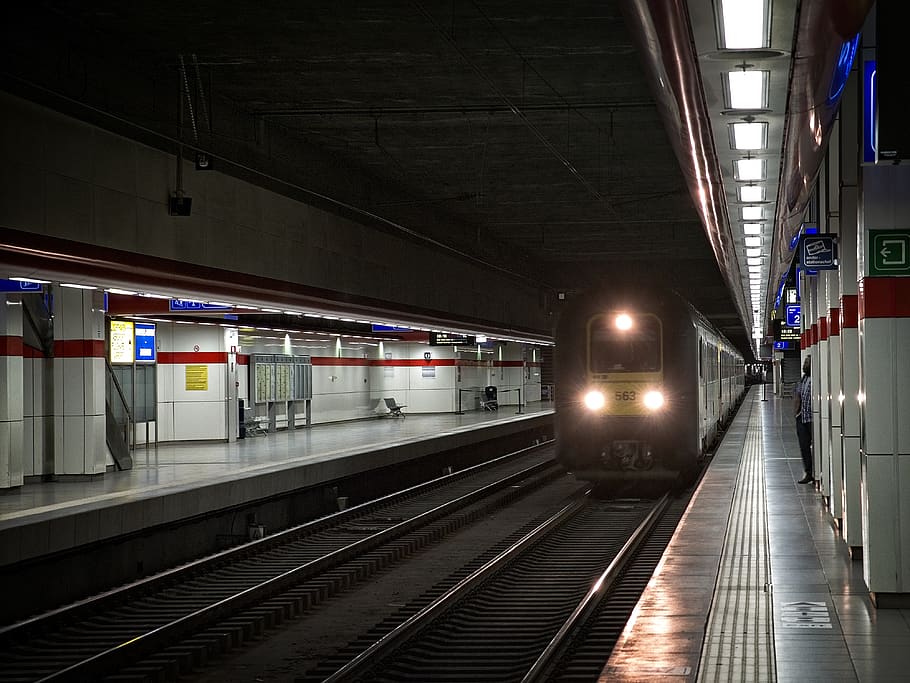 transport, station, train, platform, lights, transportation HD wallpaper