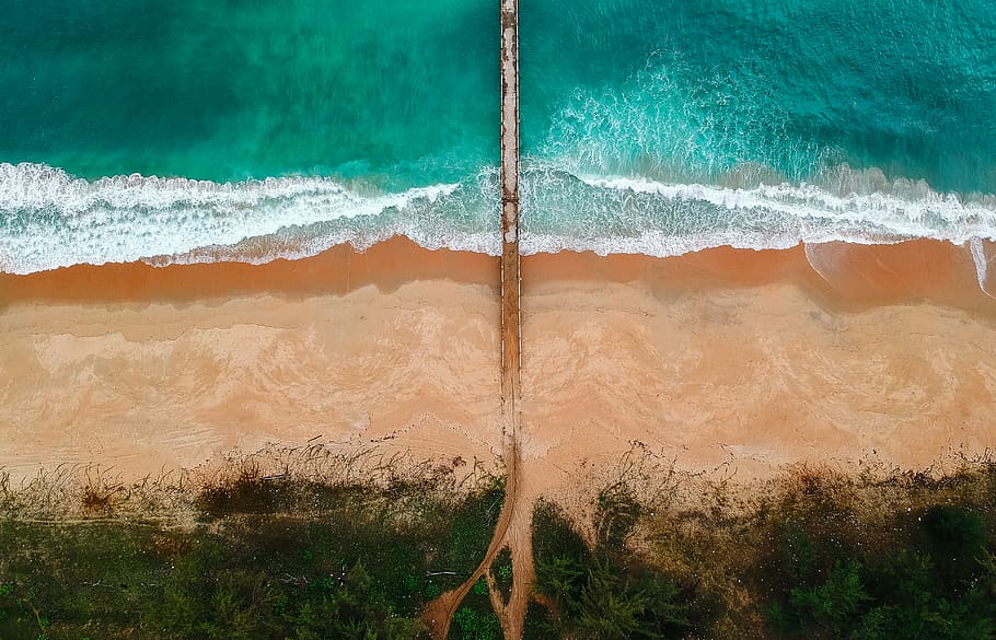 Aerial View of the Sea, beach, idyllic, nature, ocean, sand, scenic HD wallpaper