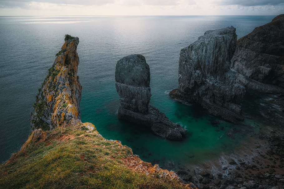 grey rock formation during daytime, water, sea, scenics - nature HD wallpaper