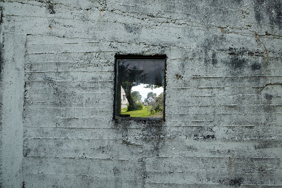 norway, grotle, concrete, wall, glimpse, grey, window, architecture HD wallpaper