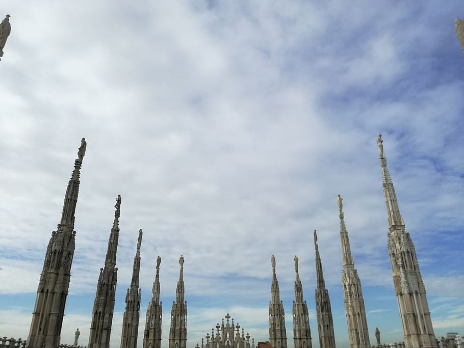 italy, milano, duomo di milano, sky, clouds, angels, roof, orchestra, HD wallpaper