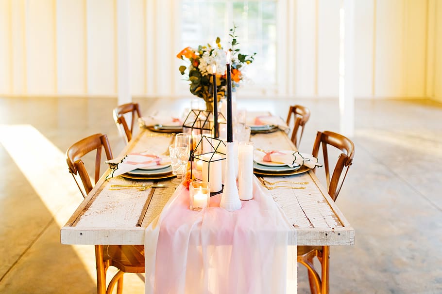 rectangular brown table, seat, chair, furniture, flowering plant HD wallpaper
