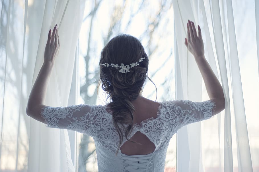 Woman Spreading White Textile, adult, bridal, bride, brunette, HD wallpaper