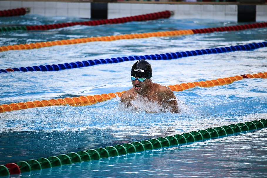 Swimmer on Pool, action, active, adult, athlete, style, fun, goggles