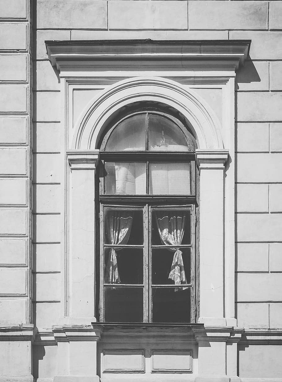 gray concrete window frame, home decor, door, arch, building HD wallpaper