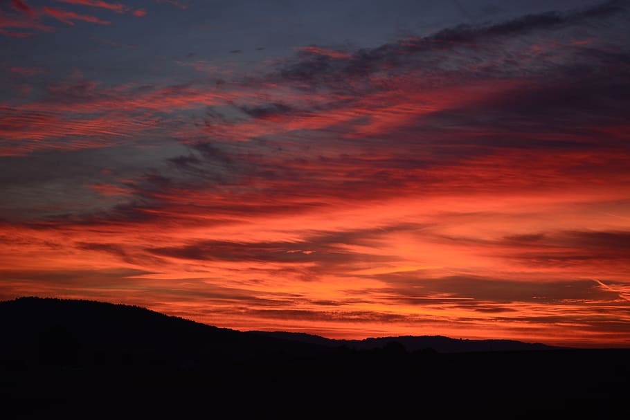 sunset, sky, mood, landscape, nature, dusk, orange, rest, lighting HD wallpaper