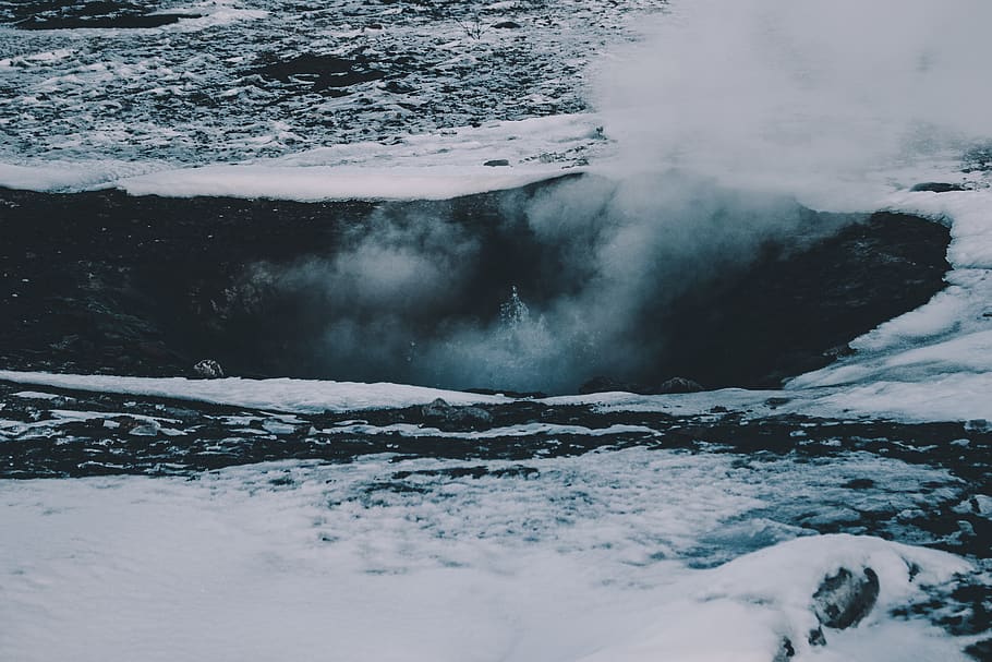 smoke during daytime, snow, winter, iceland, beauty in nature HD wallpaper