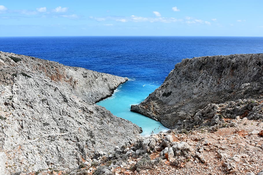 seitan limania, greece, crete, blue, holiday, lazur, beach, HD wallpaper