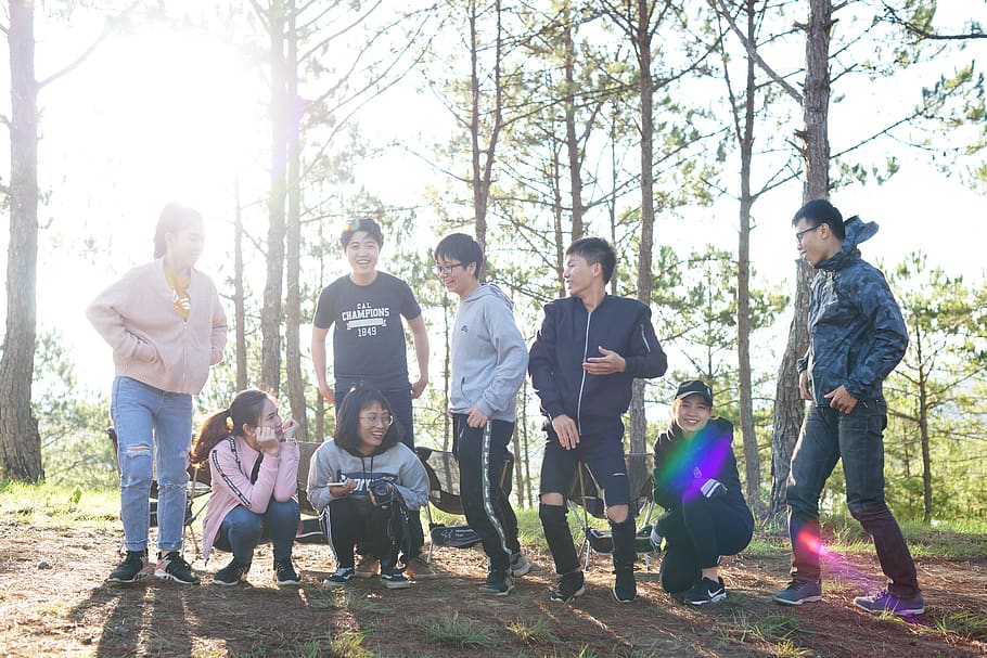 people in woods, group of people, men, real people, males, togetherness HD wallpaper