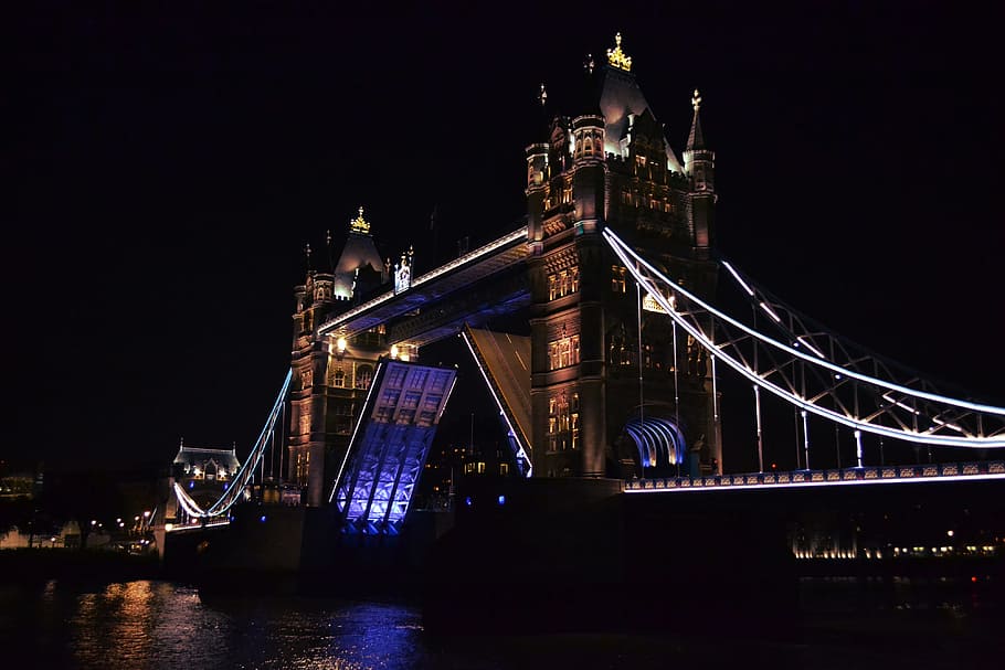 bridge, tower, construction, architecture, urban, city, river HD wallpaper
