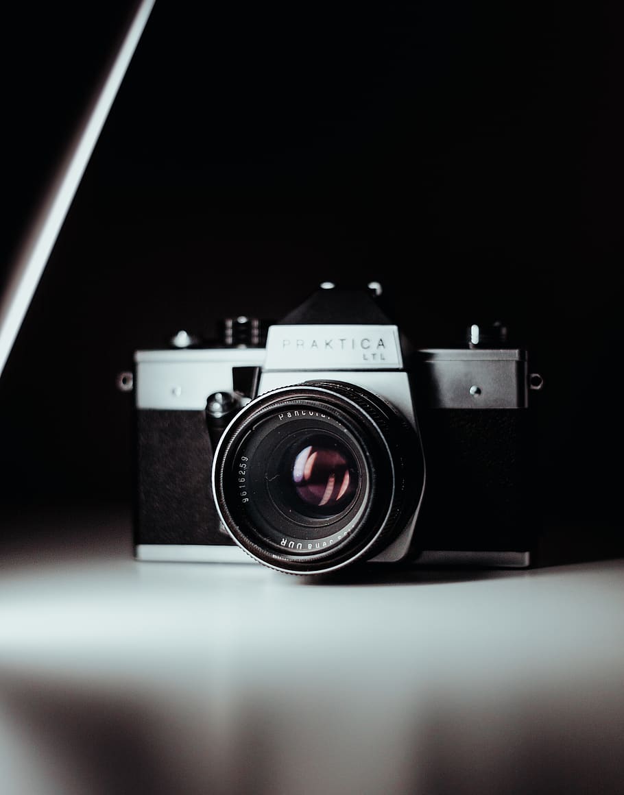 black and gray DSLR camera on white surface, electronics, digital camera HD wallpaper
