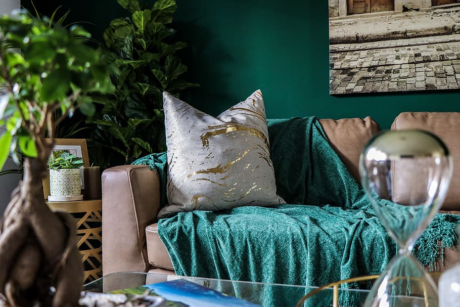 gray throw pillow, still life, no people, container, green color HD wallpaper
