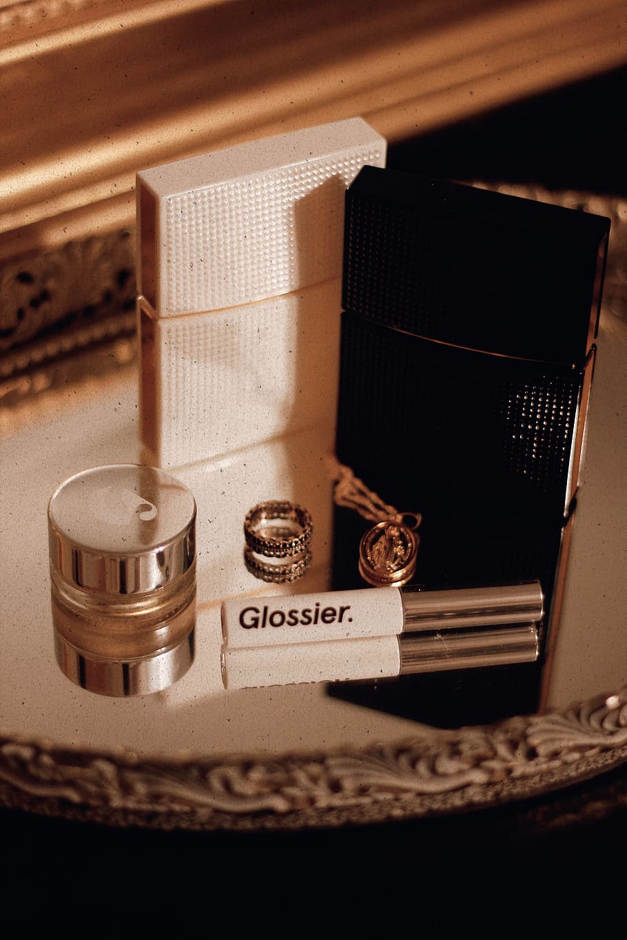Glosier bottle set, still life, indoors, no people, close-up HD wallpaper