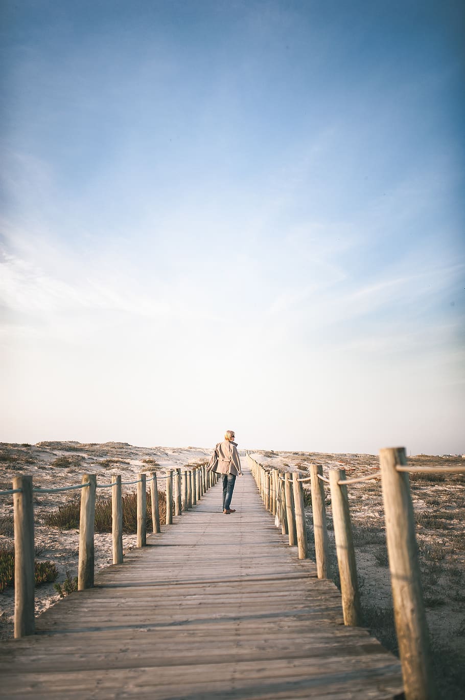 person on dock, sky, full length, wood - material, one person HD wallpaper