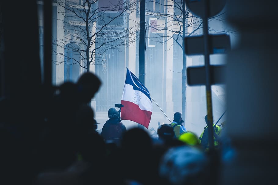 View of People at the Park Holding Flags, blue, blur, blurred background HD wallpaper