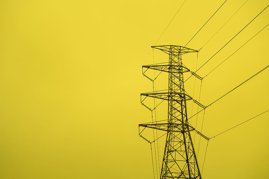 black transmission tower, technology, fuel and power generation HD wallpaper