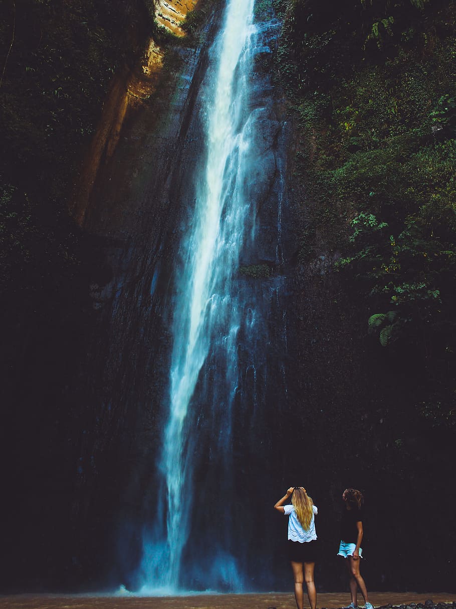 Two Women Near Waterfalls, cascade, daylight, environment, nature HD wallpaper