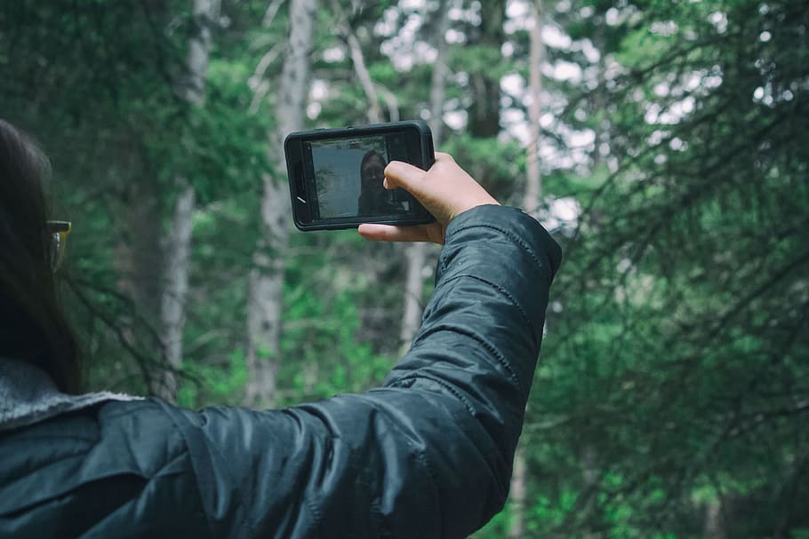 selfie, screen, forest, photo, wireless technology, photography themes HD wallpaper