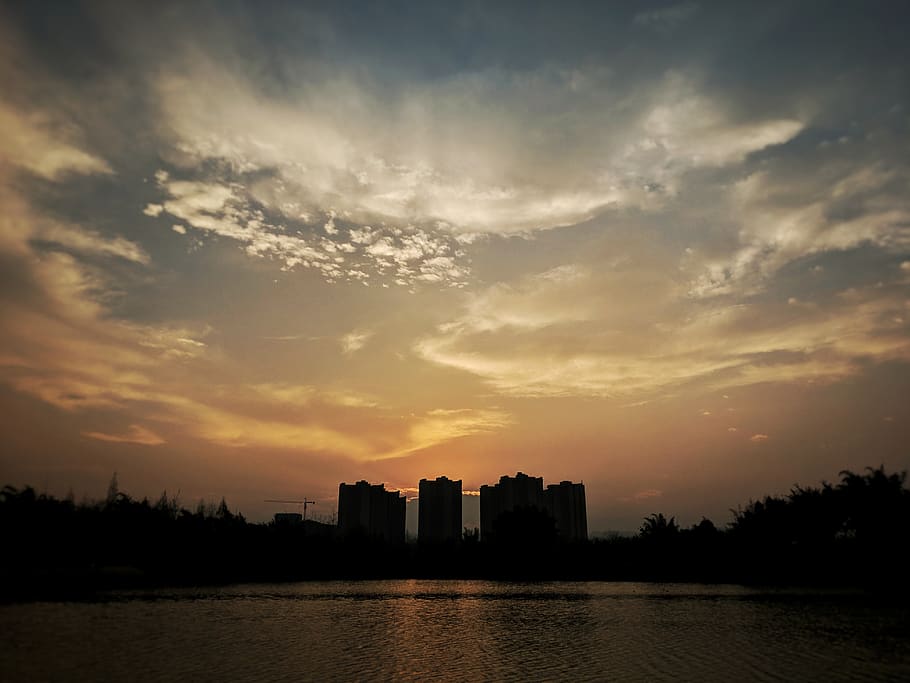 nature, outdoors, sunset, red sky, dusk, dawn, sunlight, silhouette HD wallpaper