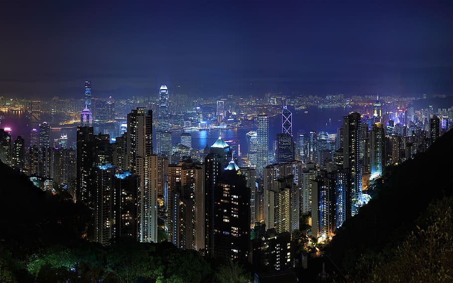 landscape, city, background, building exterior, night, architecture HD wallpaper