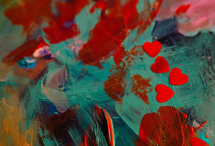 Heart foil confetti, background, love, red, valentine, valentine's day HD wallpaper