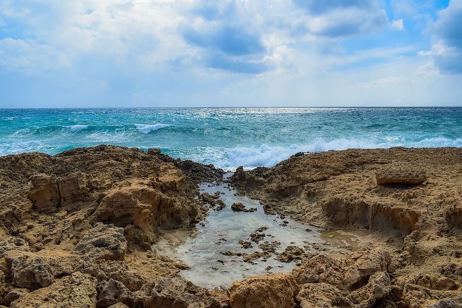 landscape, nature, sky, clouds, sea, waves, smashing, seashore HD wallpaper