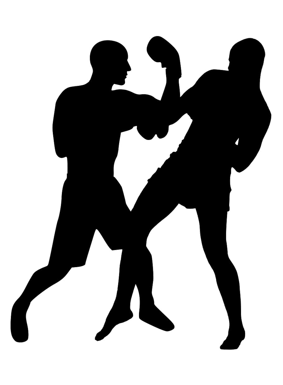 Silhouette of boxing match., fighting, games, players, sport
