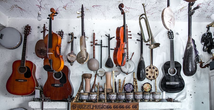 assorted-color guitar lot, musical instrument, string instrument HD wallpaper
