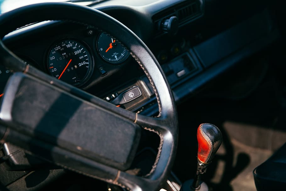 Interior of a car with speedometer, dashborad and gear lever in the background, HD wallpaper