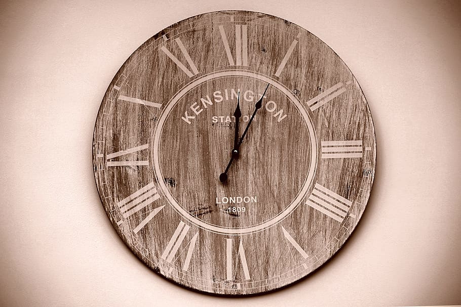 wood, clock, time, kensington, station, brown, wall, circle, HD wallpaper