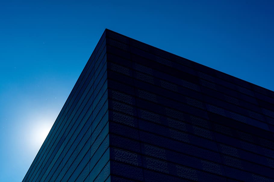 blue, buildings, structure, architecture, lines, sky, built structure HD wallpaper